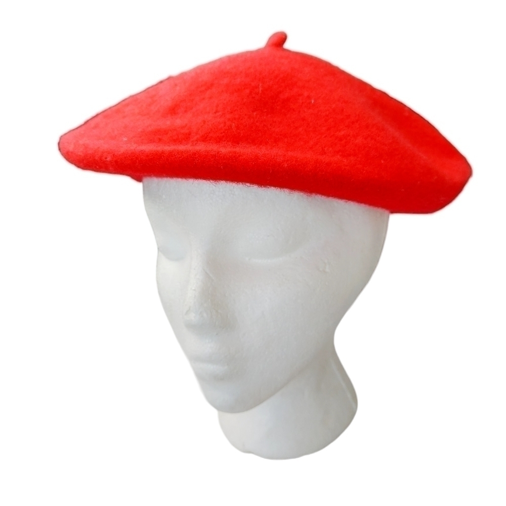 Vintage Wool Beret Bright Christmas Red Brown Beanie Cap Hat Preppy Hipster